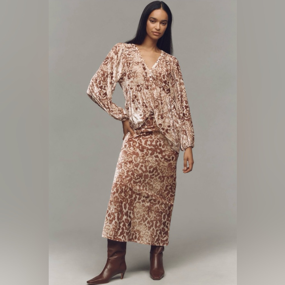 Anthropologie Brown Leopard Print Maxi Skirt - Picture 2 of 4